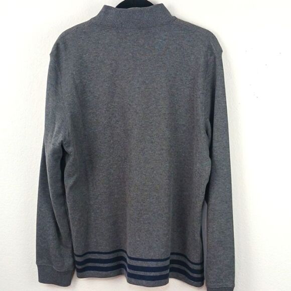 Boss Men's quarter zip mock neck long-sleeve gray/navy strips knit sweater sz L - Picture 8 of 9